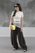 PANTALON FLUIDE PALAZZO MARRON
