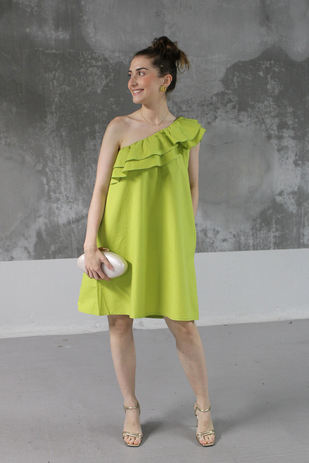 ROBE ASYMETRIQUE VERT ANIS