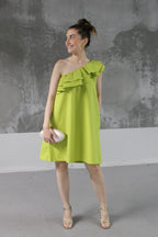 ROBE ASYMETRIQUE VERT ANIS