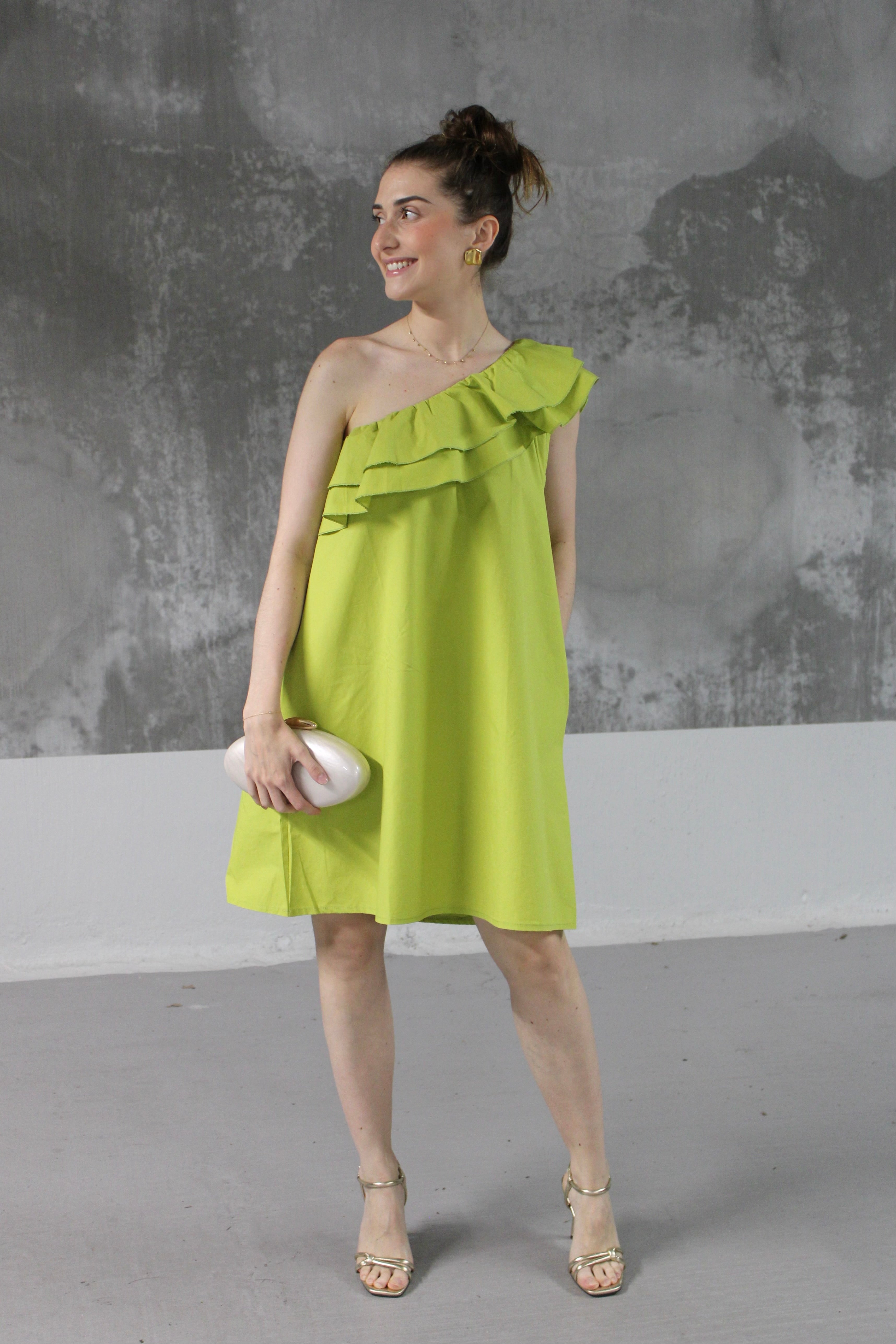 ROBE ASYMETRIQUE VERT ANIS