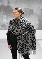 ECHARPE LEOPARD NOIRE ET GRISE