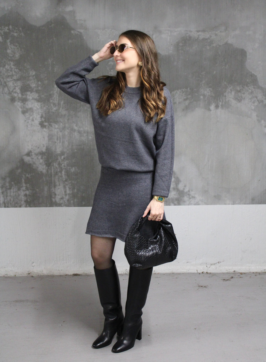 ENSEMBLE JUPE PULL GRIS COMFY