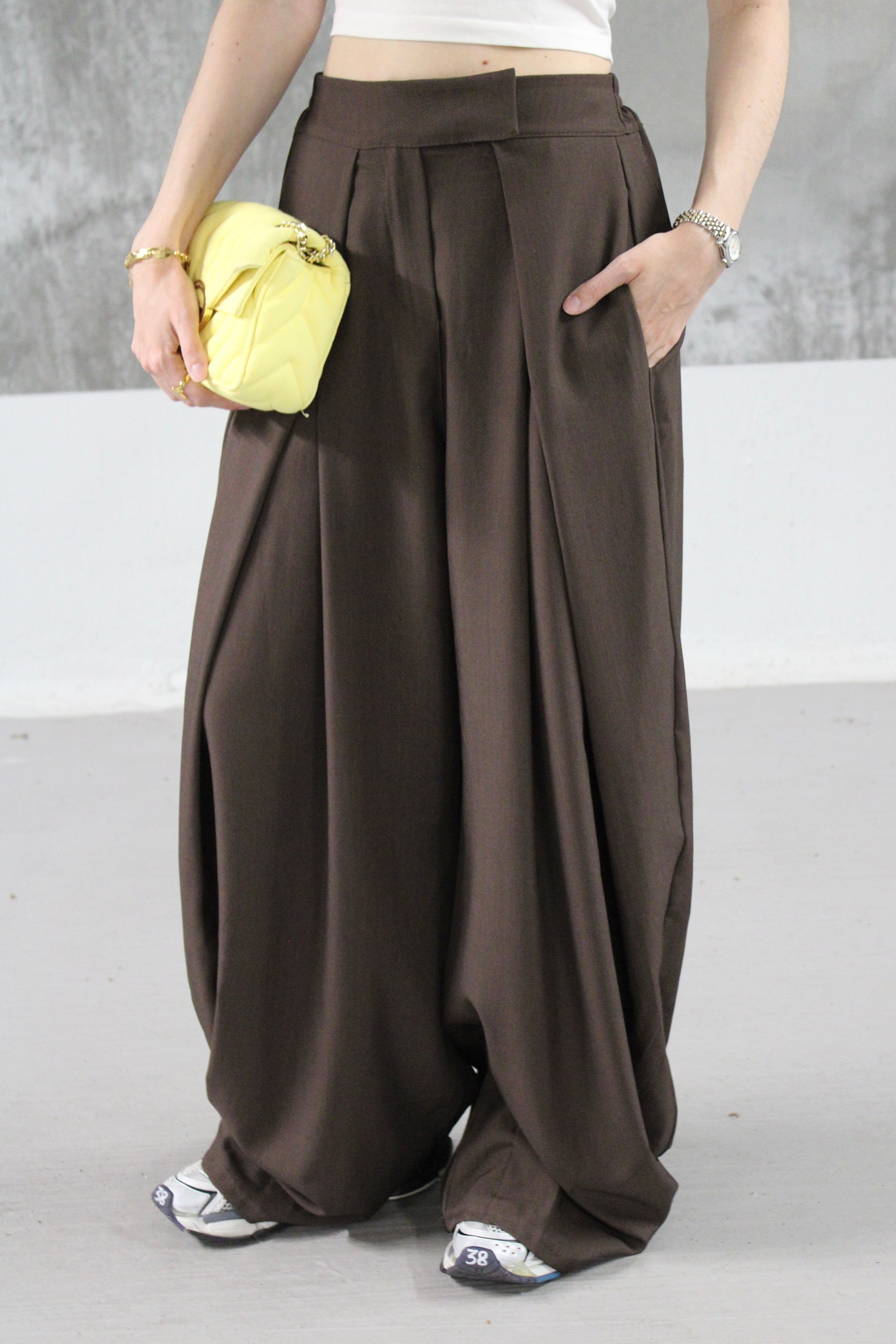 PANTALON FLUIDE PALAZZO MARRON