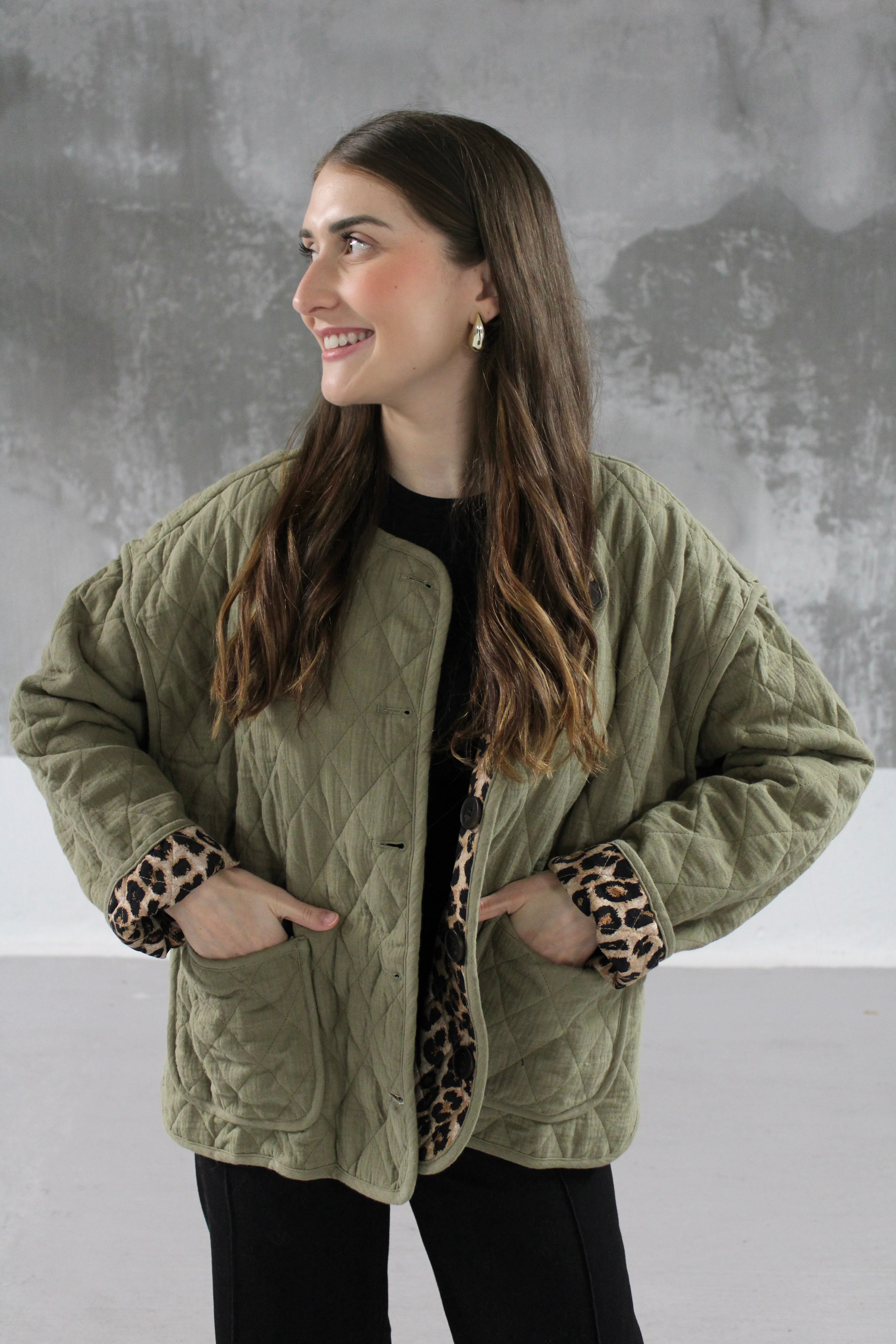 VESTE REVERSIBLE KAKI LEOPARD
