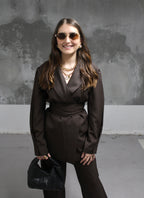 BLAZER CEINTUREE CHOCOLAT ELEGANT