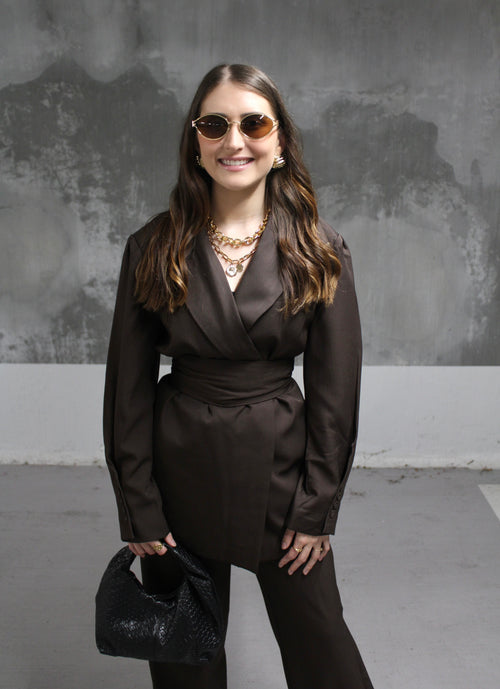 BLAZER CEINTUREE CHOCOLAT ELEGANT