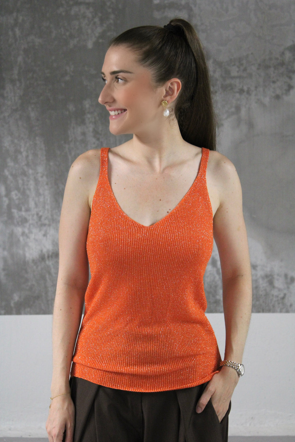DEBARDEUR LUREX PAILLETTE ORANGE