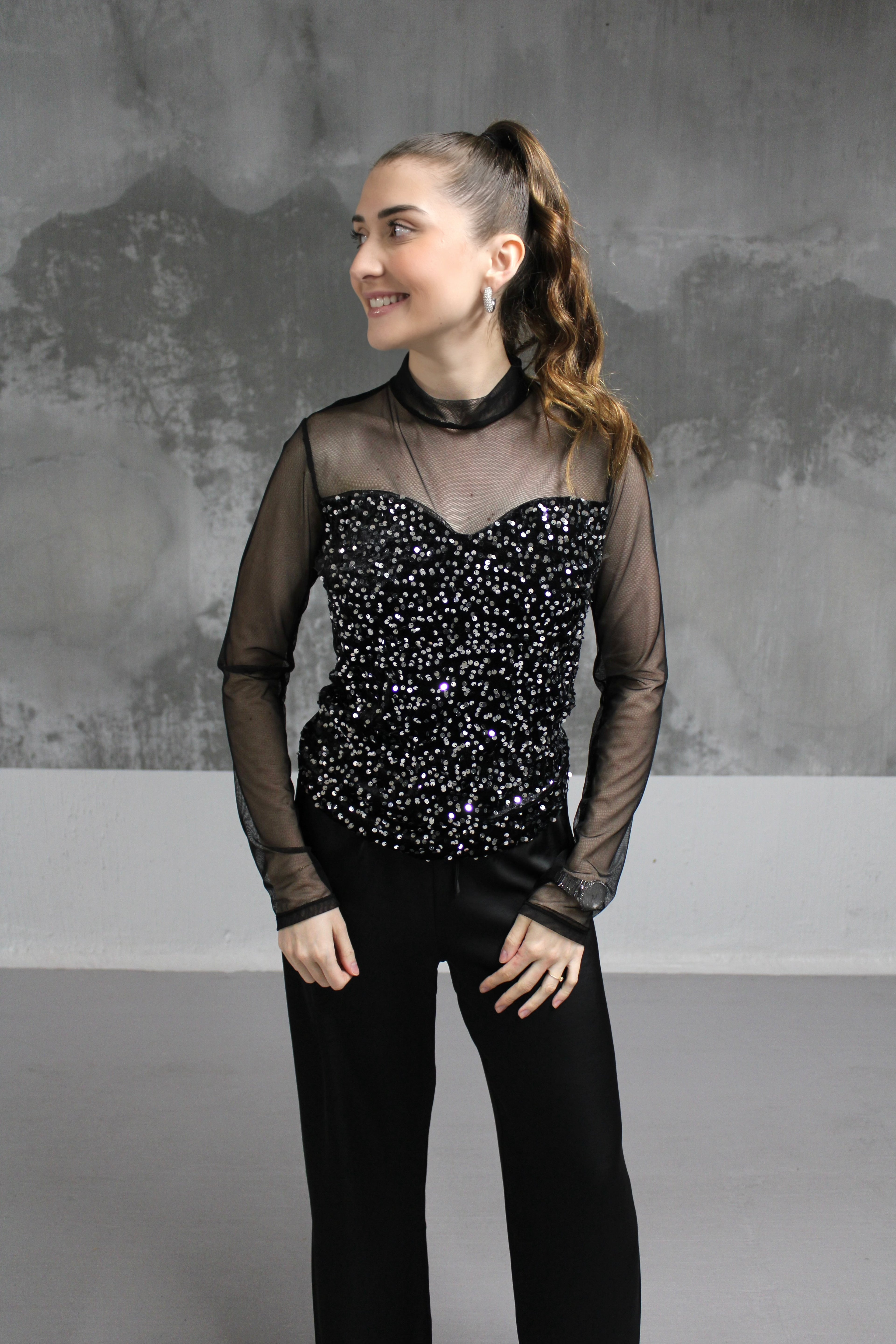 TOP GLITTER TULLE NOIR