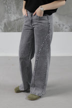 JEANS WIDE LEG GRIS A CLOUS