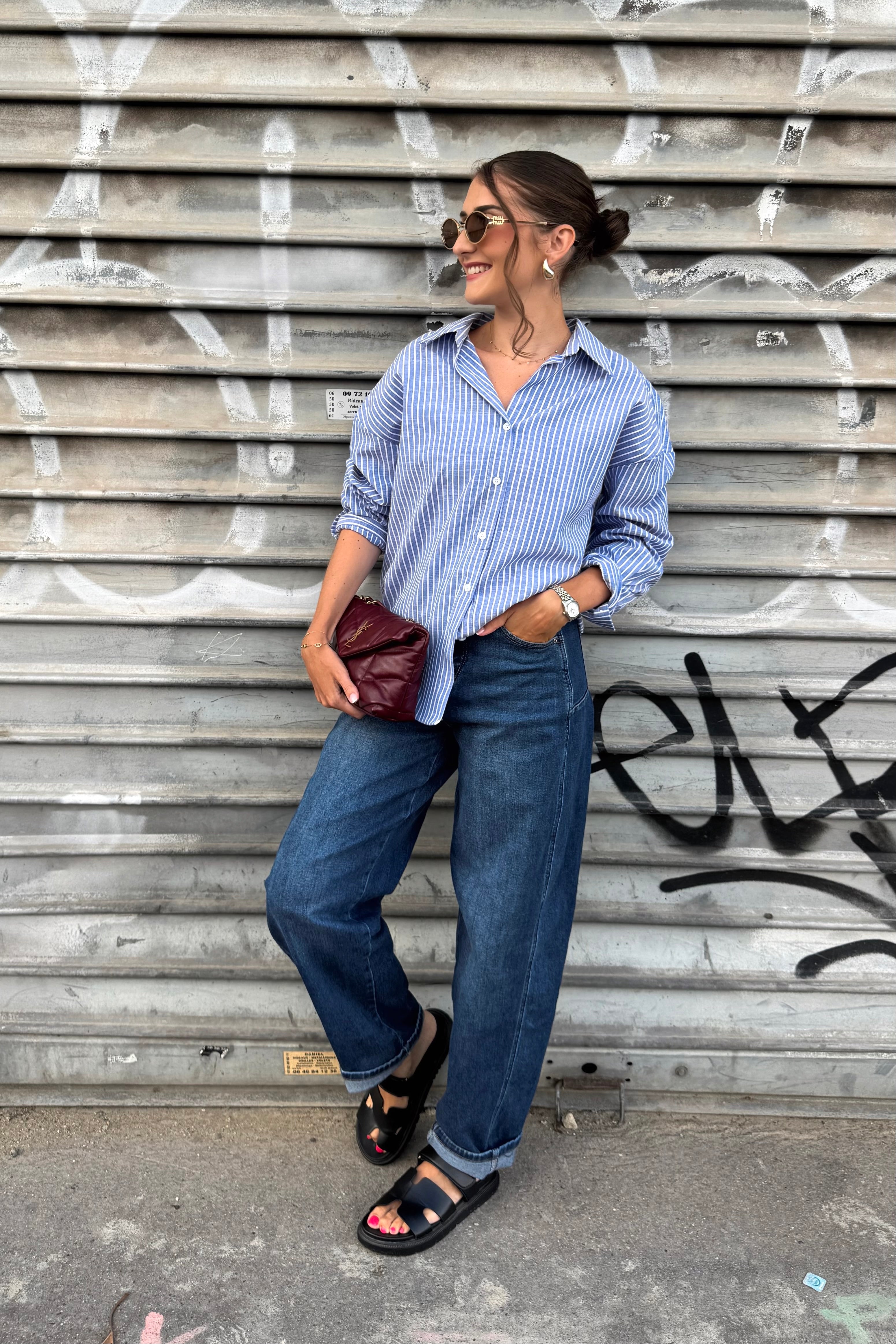 Chemise rayée LOU - Bleu marine