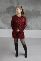 ENSEMBLE HAUT JUPE SEQUINS BORDEAUX