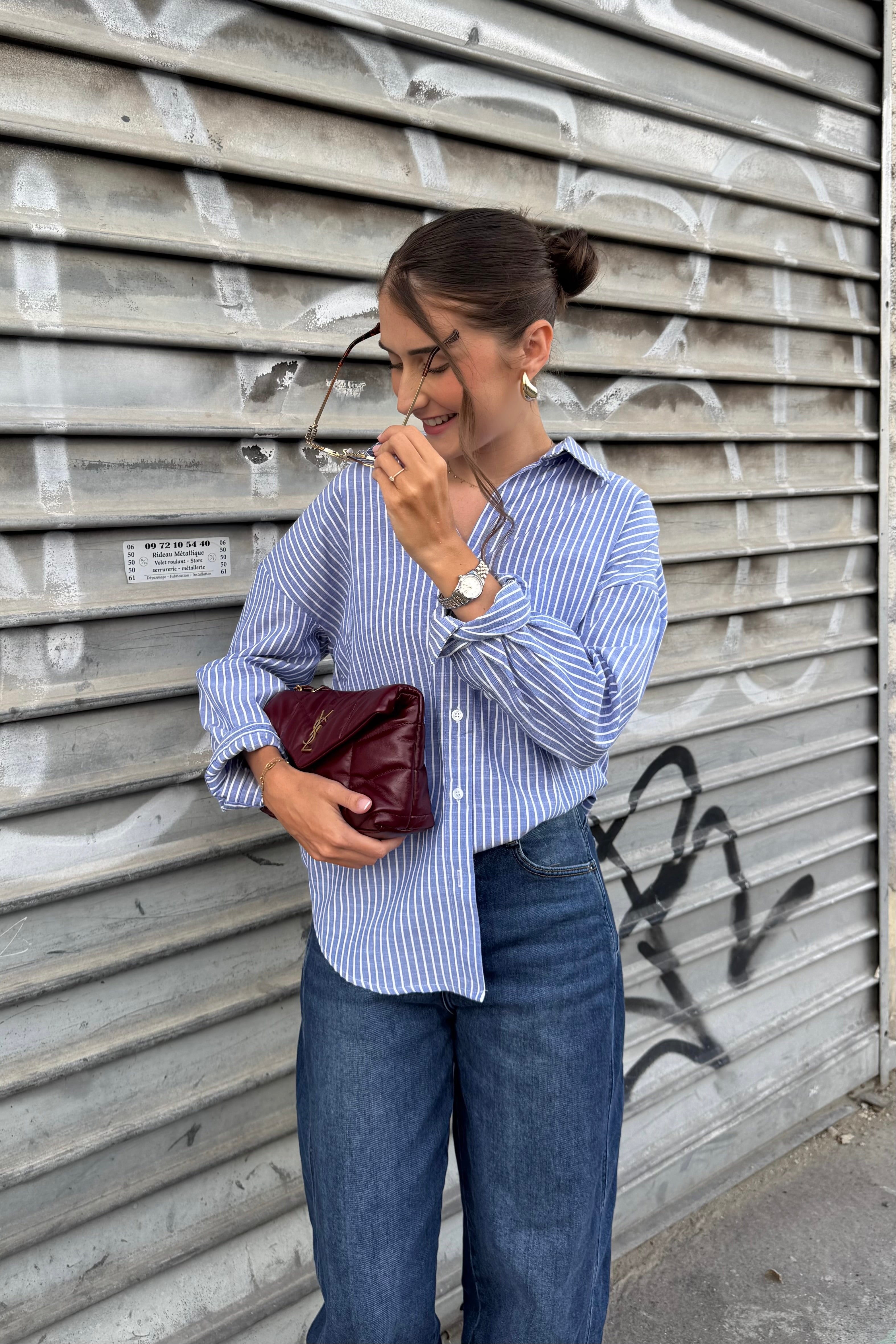 Chemise rayée LOU - Bleu marine