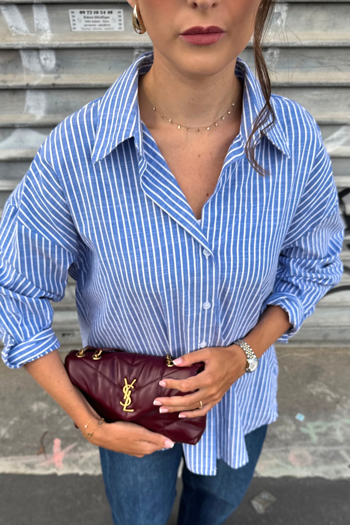 Chemise rayée LOU - Bleu marine