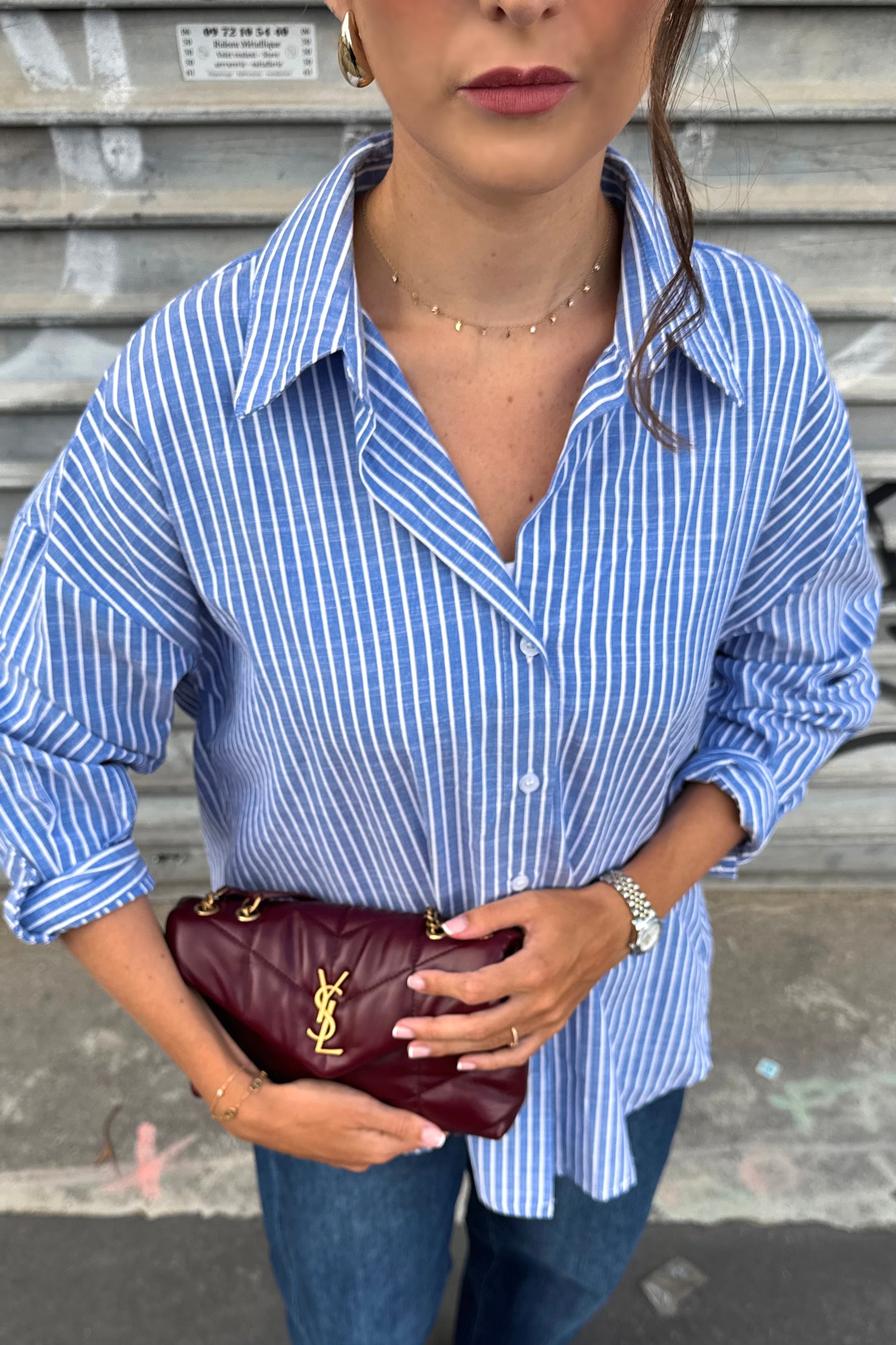 Chemise rayée LOU - Bleu marine