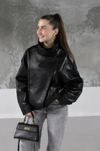 VESTE EN CUIR NOIRE ALIZEE