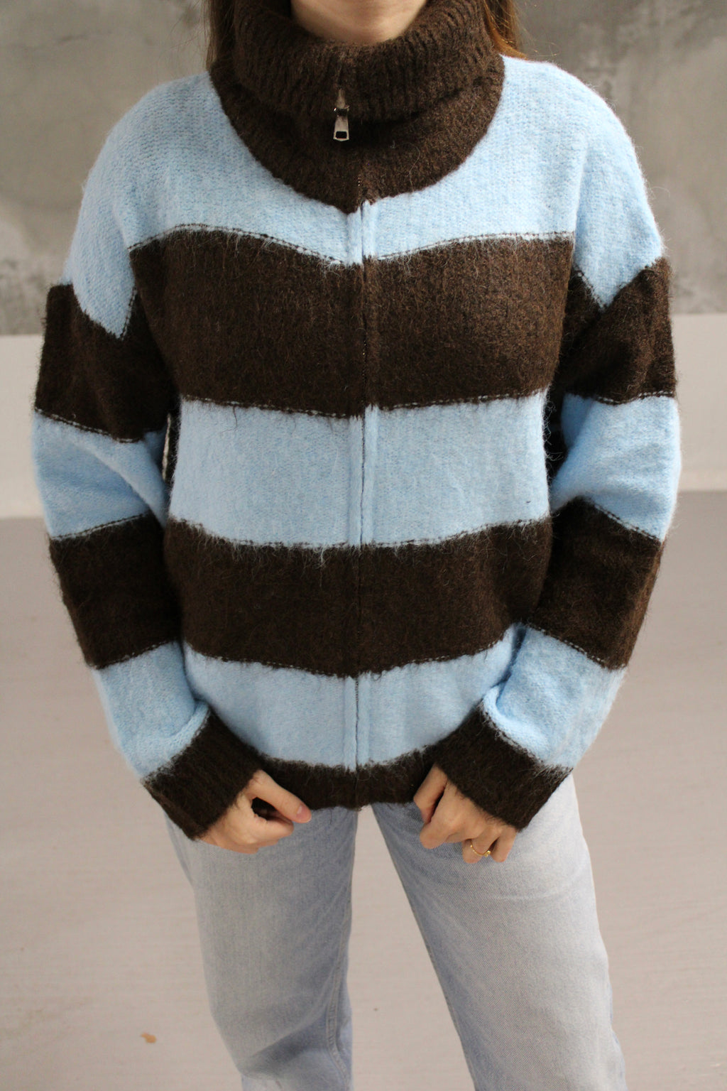 GILET A RAYURE BLEU ET MARRON