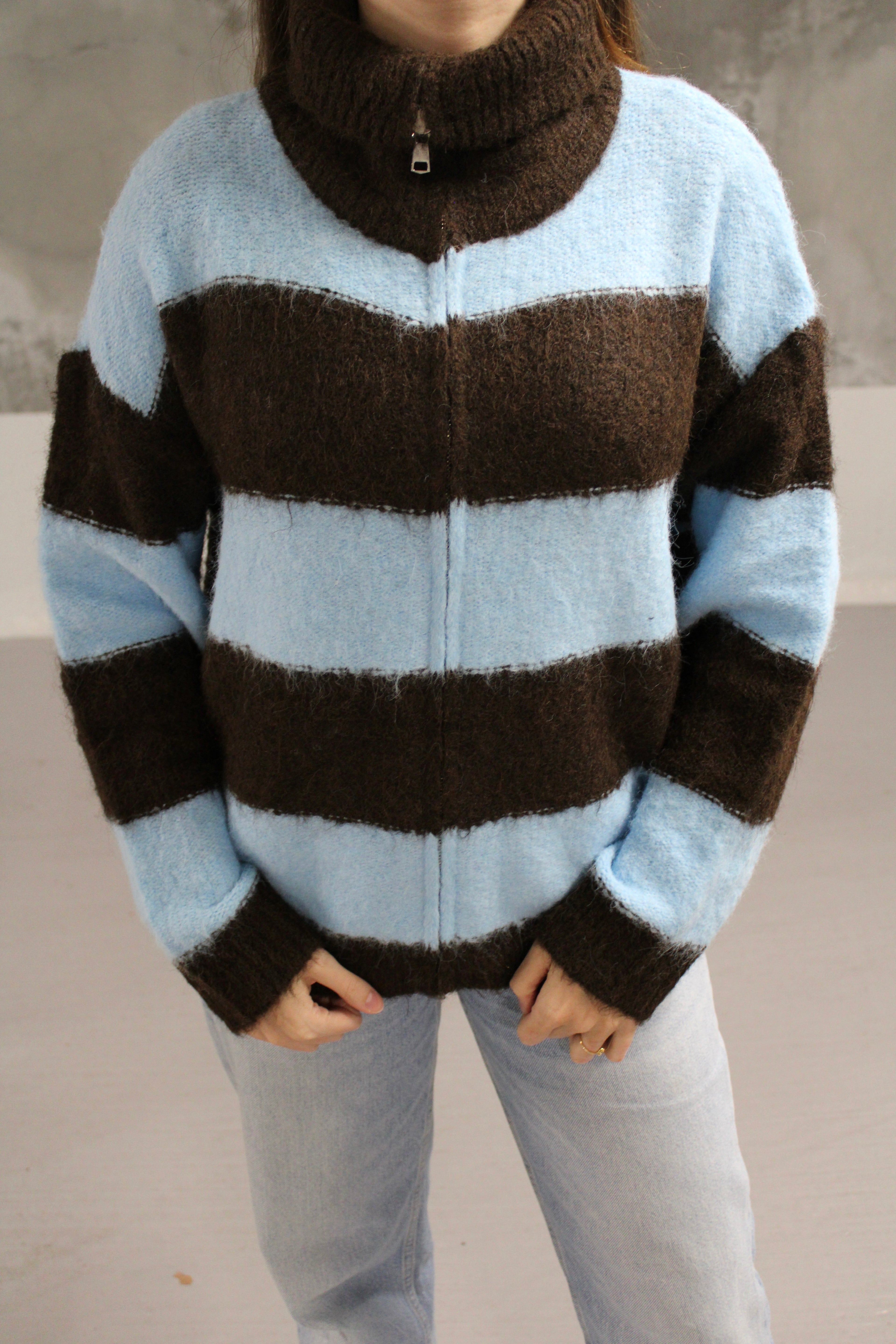 GILET A RAYURE BLEU ET MARRON