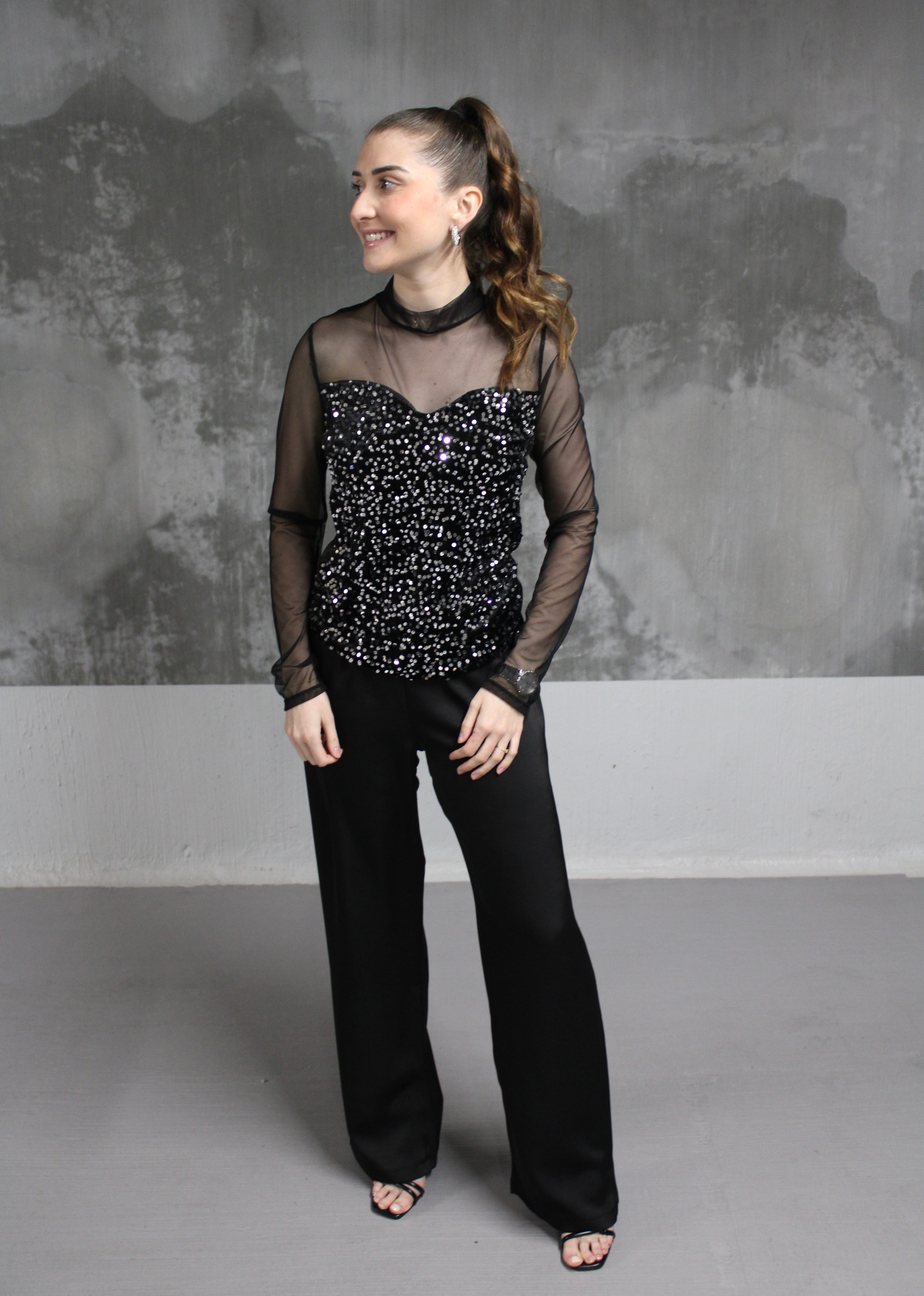 TOP GLITTER TULLE NOIR