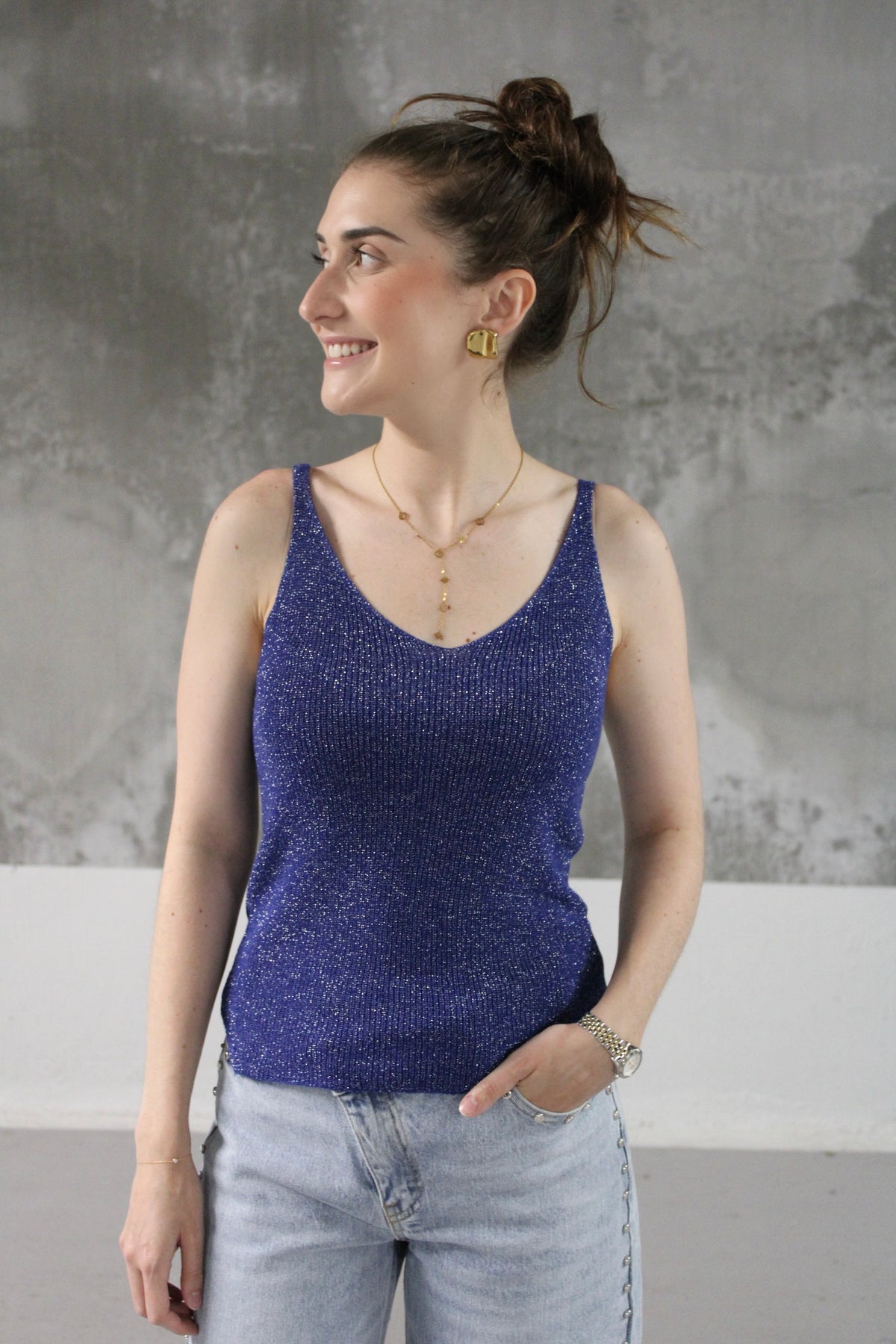 DEBARDEUR LUREX PAILLETTE BLEU ROYAL