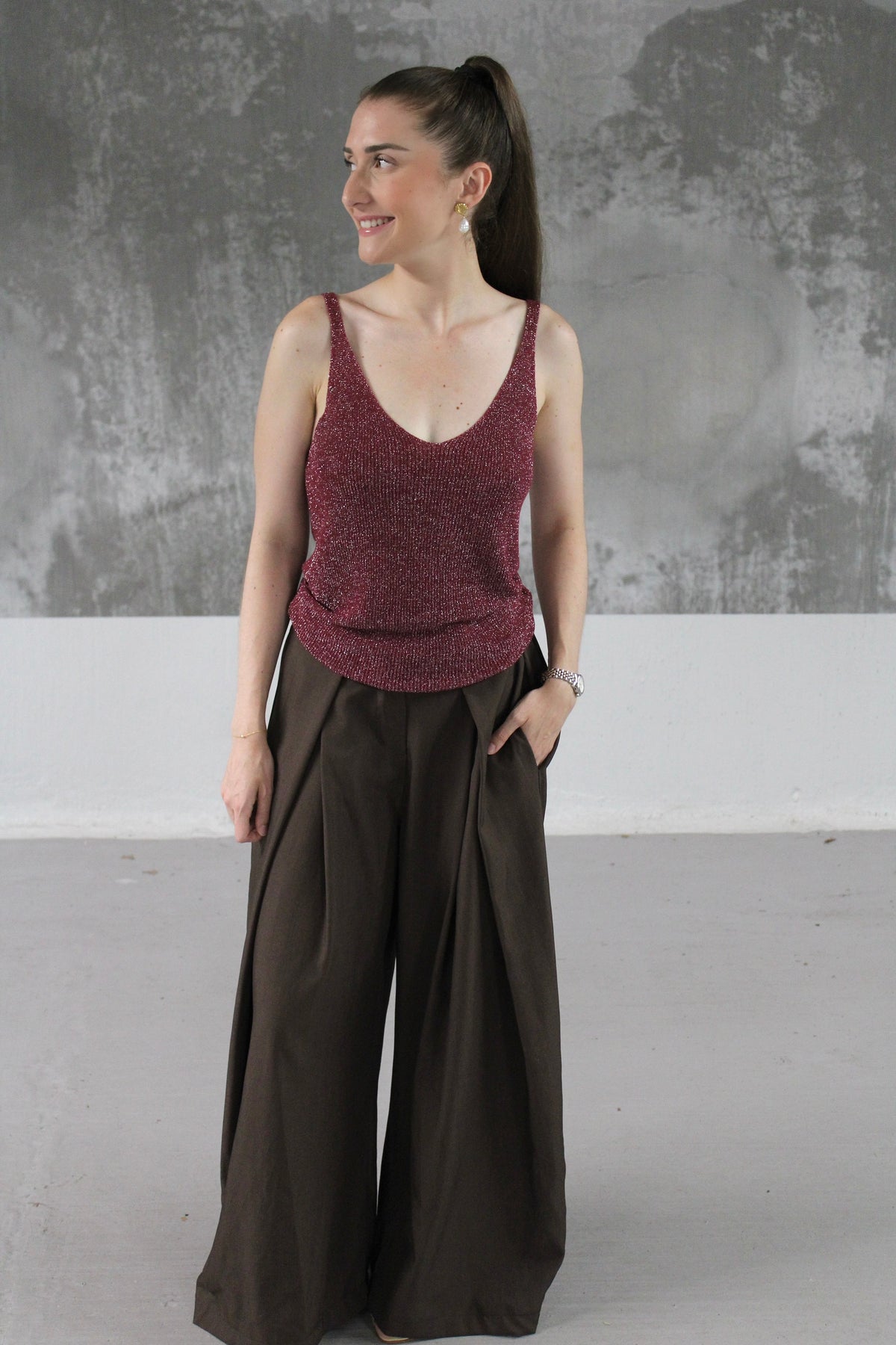 Débardeur lurex paillette prune
