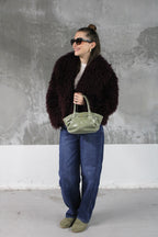MANTEAU EN FOURRURE BOUCLETTE AUBERGINE LANA