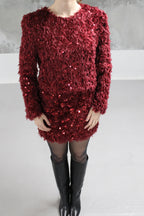 ENSEMBLE HAUT JUPE SEQUINS BORDEAUX