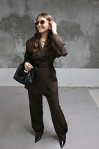 ENSEMBLE BLAZER PANTALON CHOCOLAT