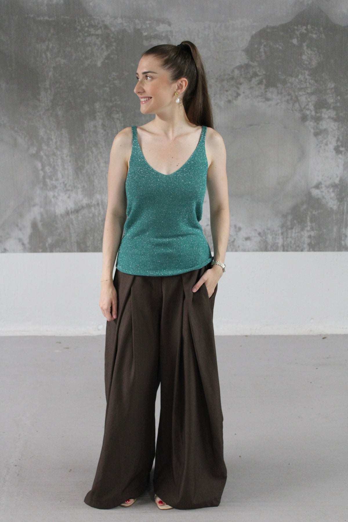 Débardeur lurex paillette turquoise