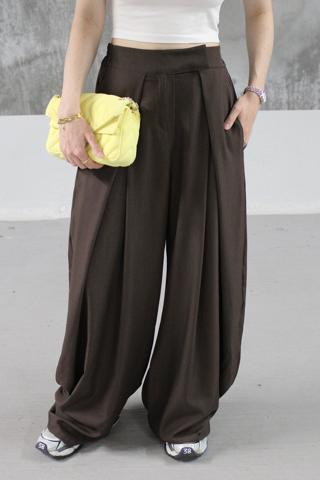 PANTALON FLUIDE PALAZZO MARRON