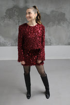 ENSEMBLE HAUT JUPE SEQUINS BORDEAUX