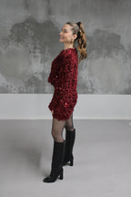 ENSEMBLE HAUT JUPE SEQUINS BORDEAUX