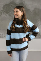 GILET A RAYURE BLEU ET MARRON