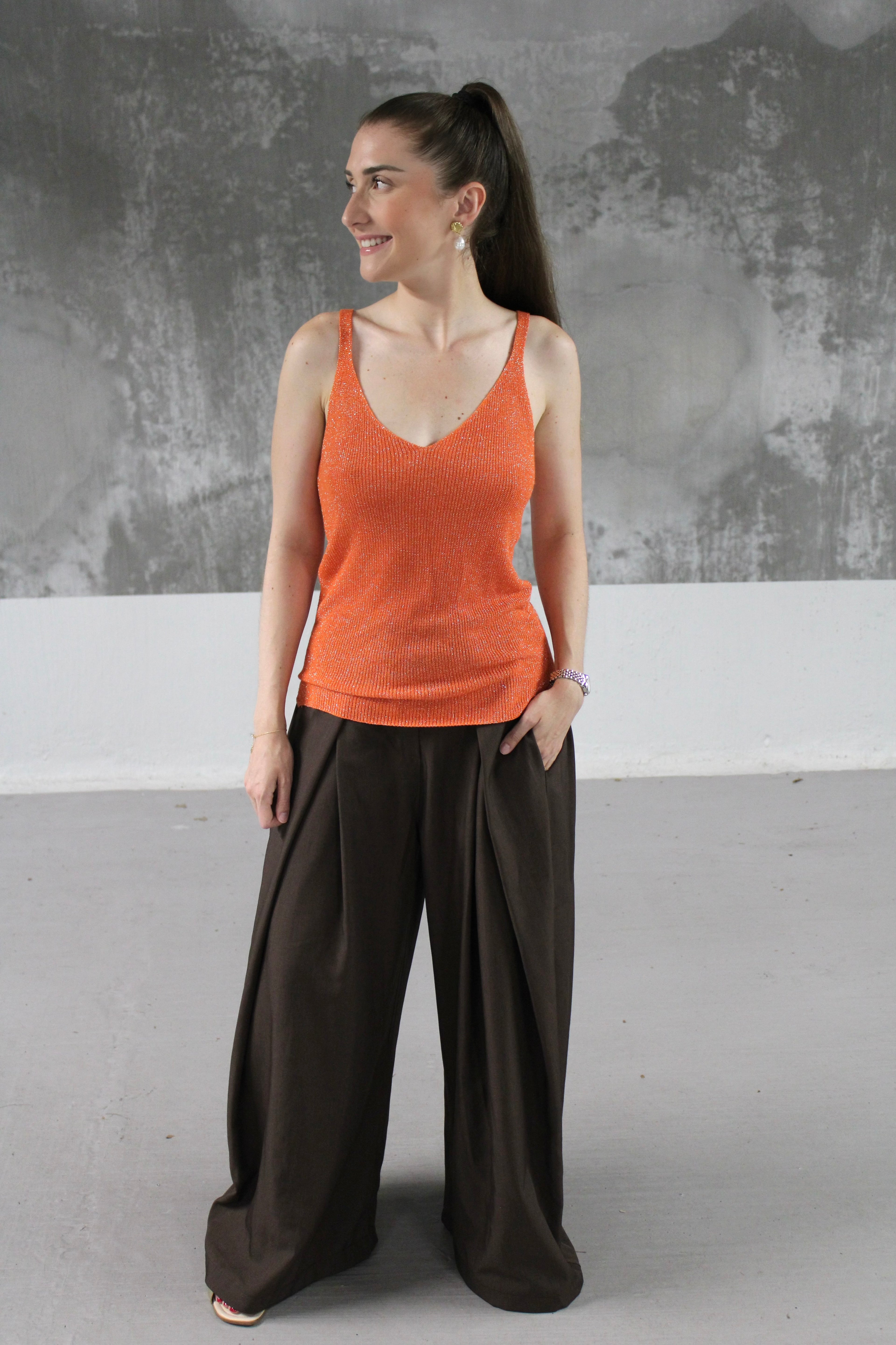 DEBARDEUR LUREX PAILLETTE ORANGE