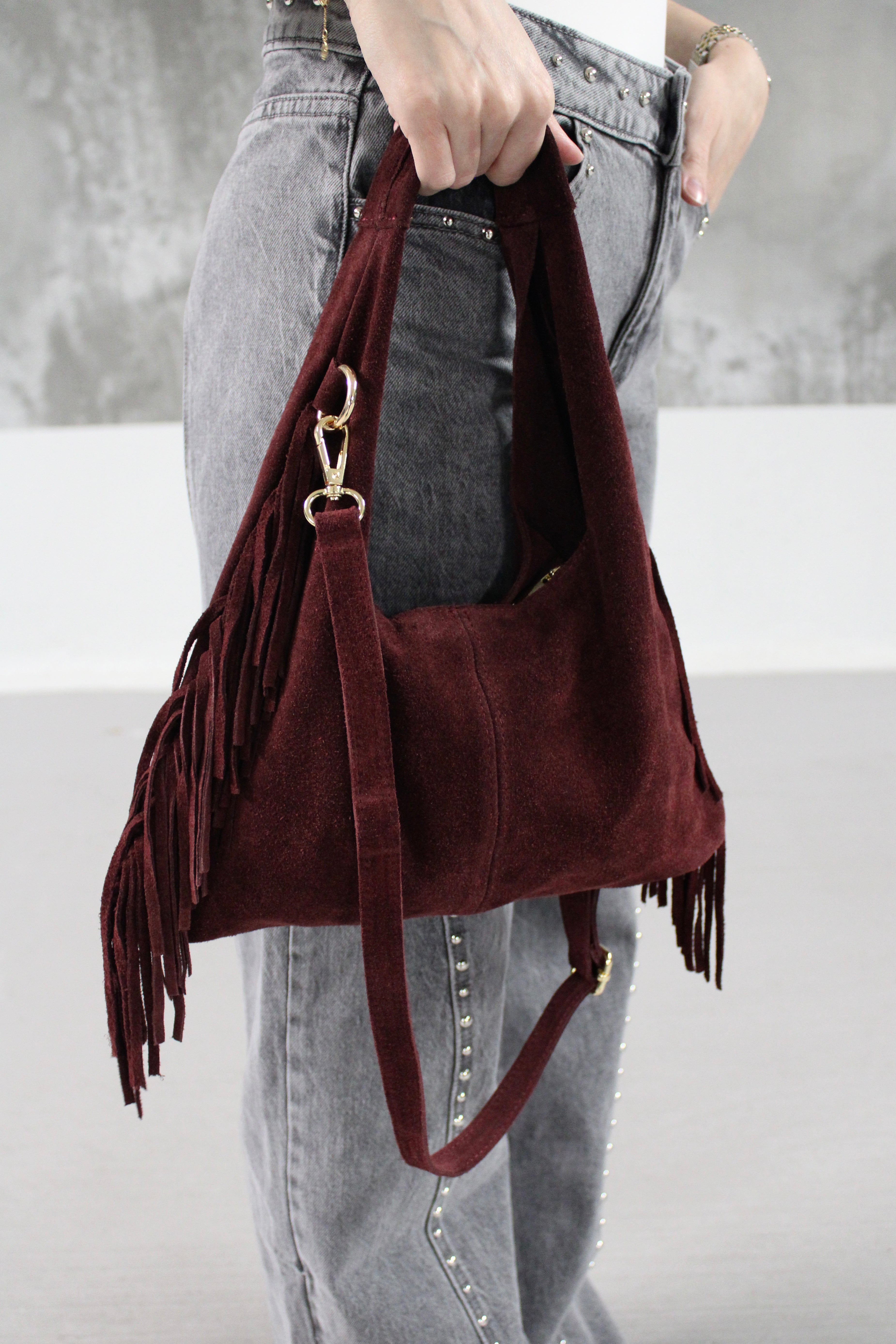 Sac A main frange bordeaux