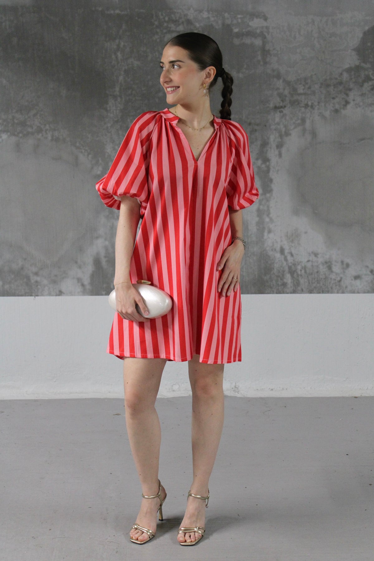 ROBE A RAYURE MANCHES BOUFFANTES POHEME