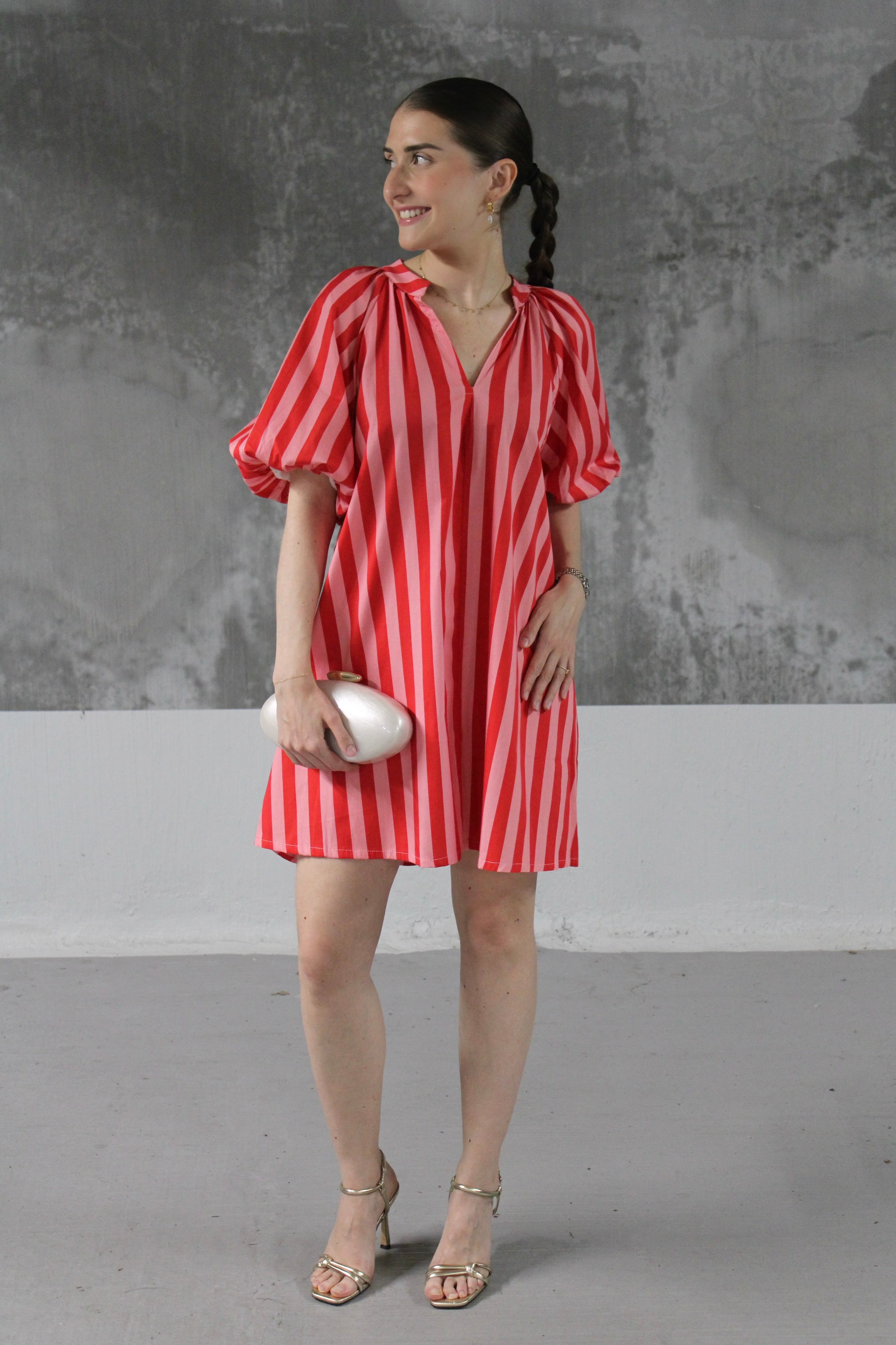 ROBE A RAYURE MANCHES BOUFFANTES POHEME