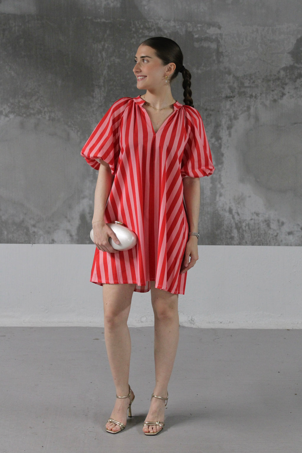 ROBE A RAYURE MANCHES BOUFFANTES POHEME
