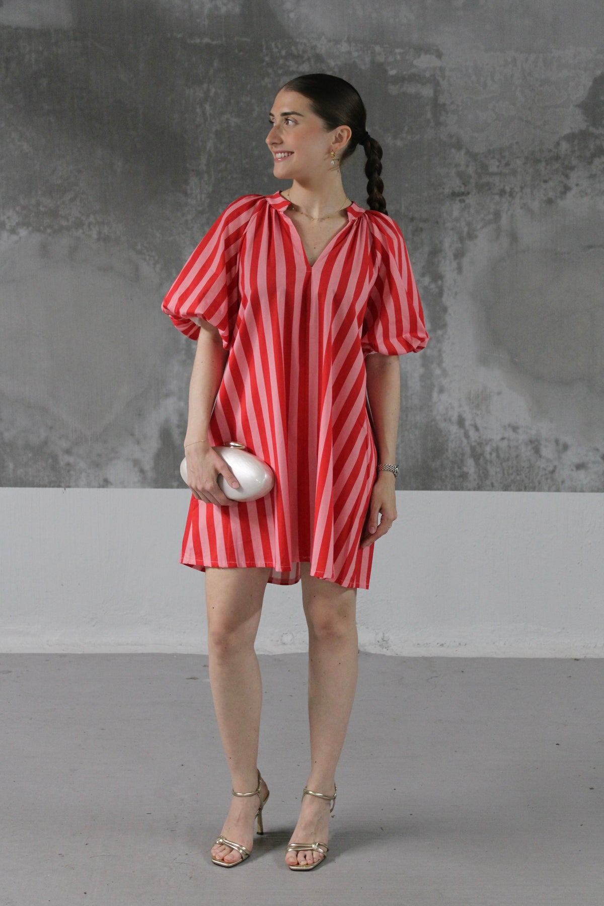 ROBE A RAYURE MANCHES BOUFFANTES POHEME