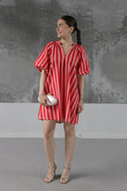ROBE A RAYURE MANCHES BOUFFANTES POHEME