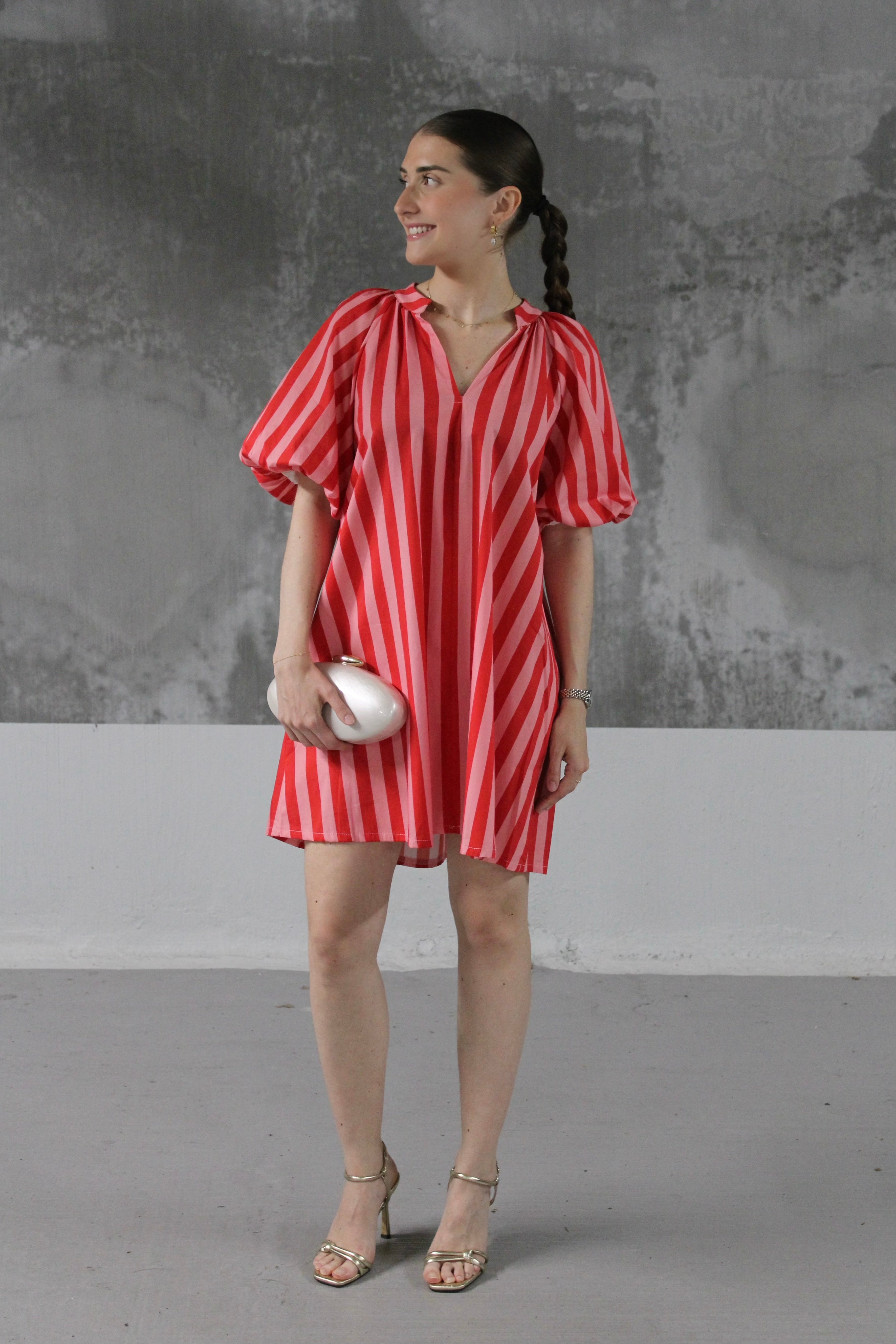 ROBE A RAYURE MANCHES BOUFFANTES POHEME
