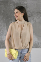 TOP DRAPEE BEIGE POLA