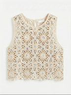 TOP BEIGE SEQUINS ARGENTES CROCHET