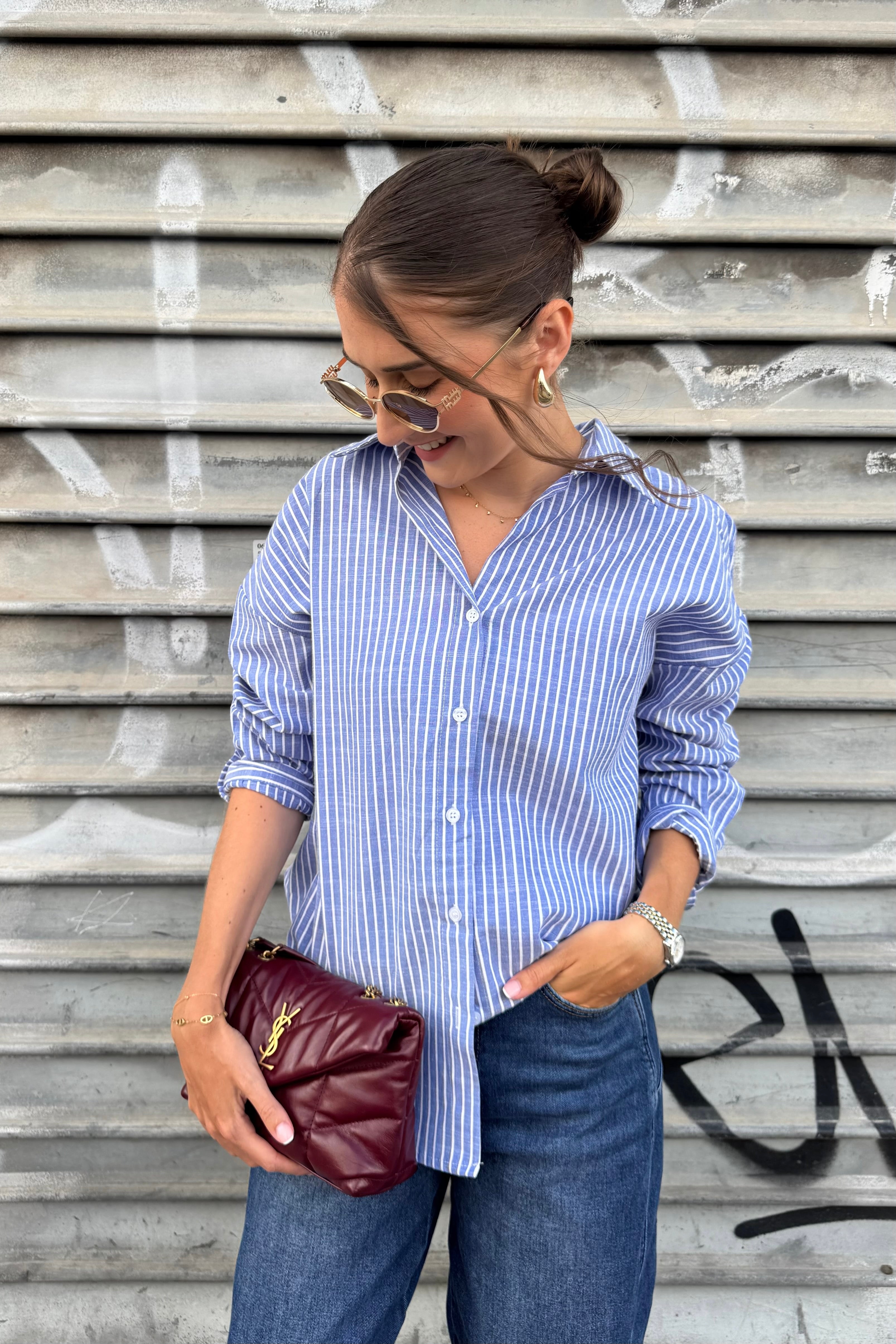 Chemise rayée LOU - Bleu marine