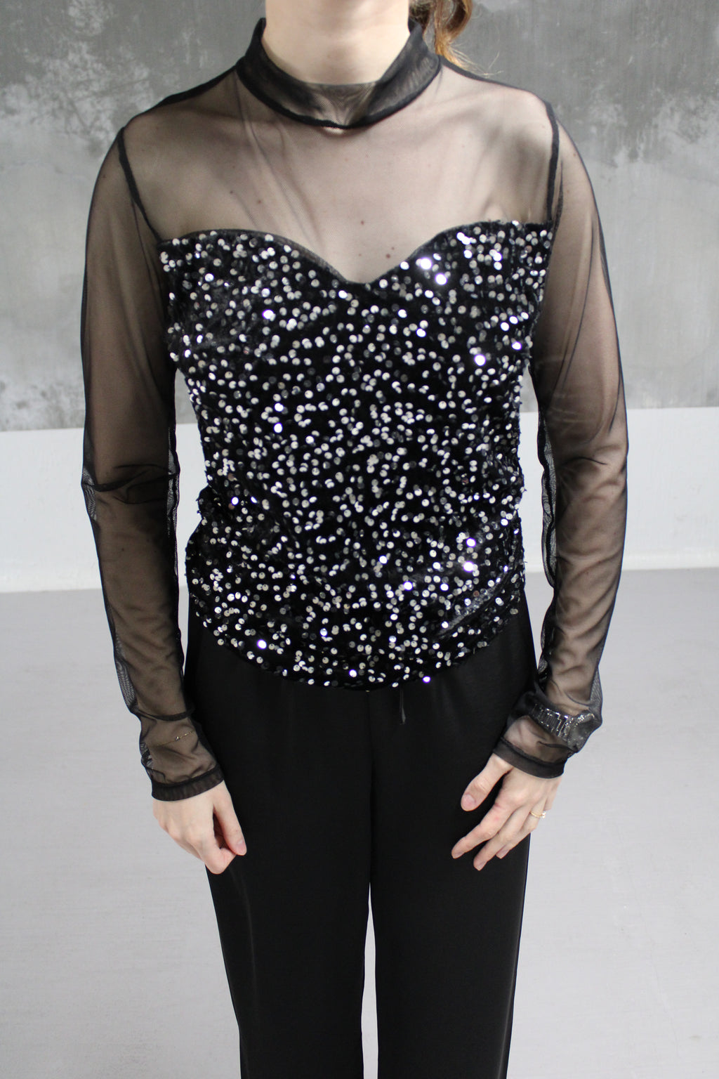 TOP GLITTER TULLE NOIR