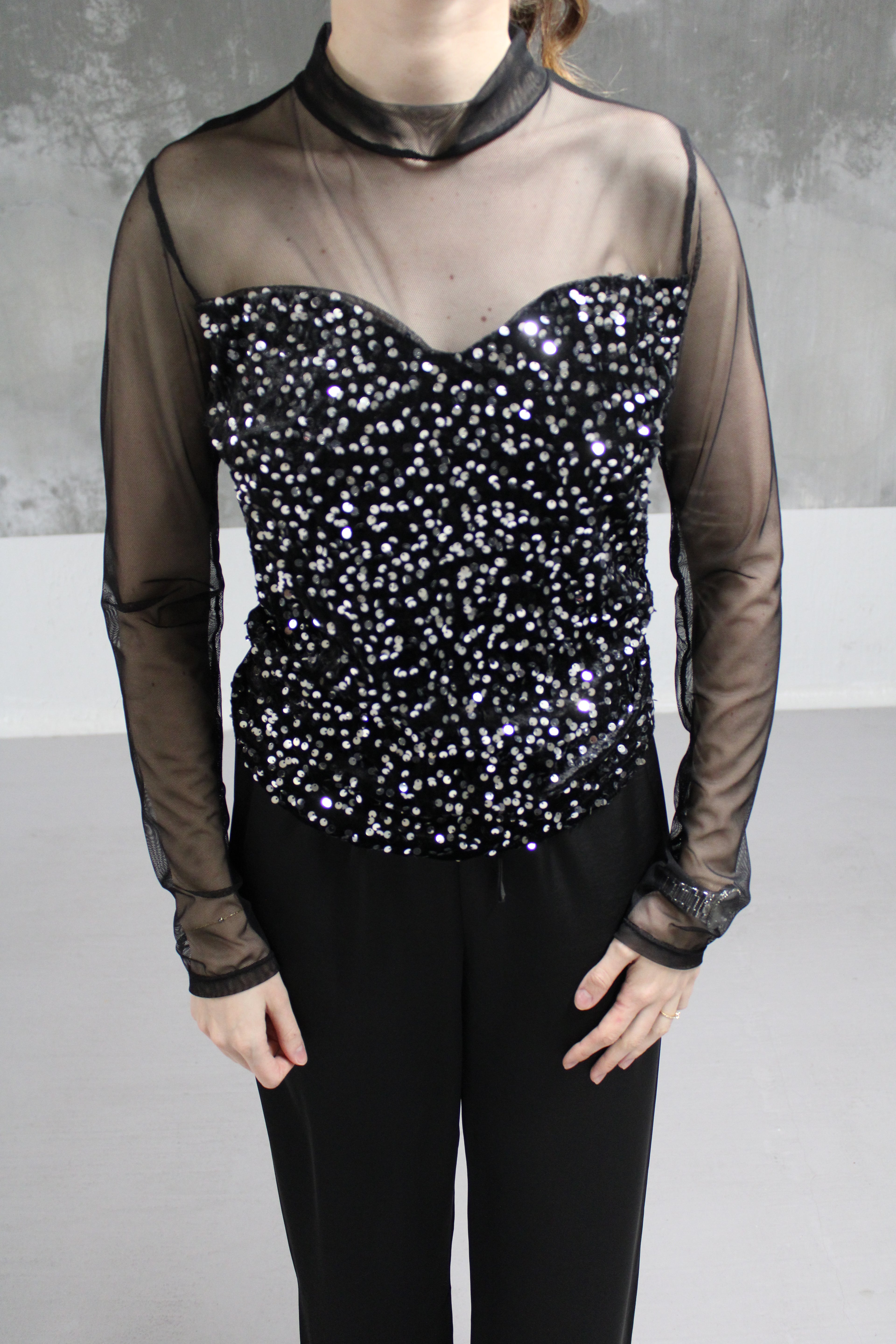 TOP GLITTER TULLE NOIR