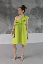 ROBE ASYMETRIQUE VERT ANIS