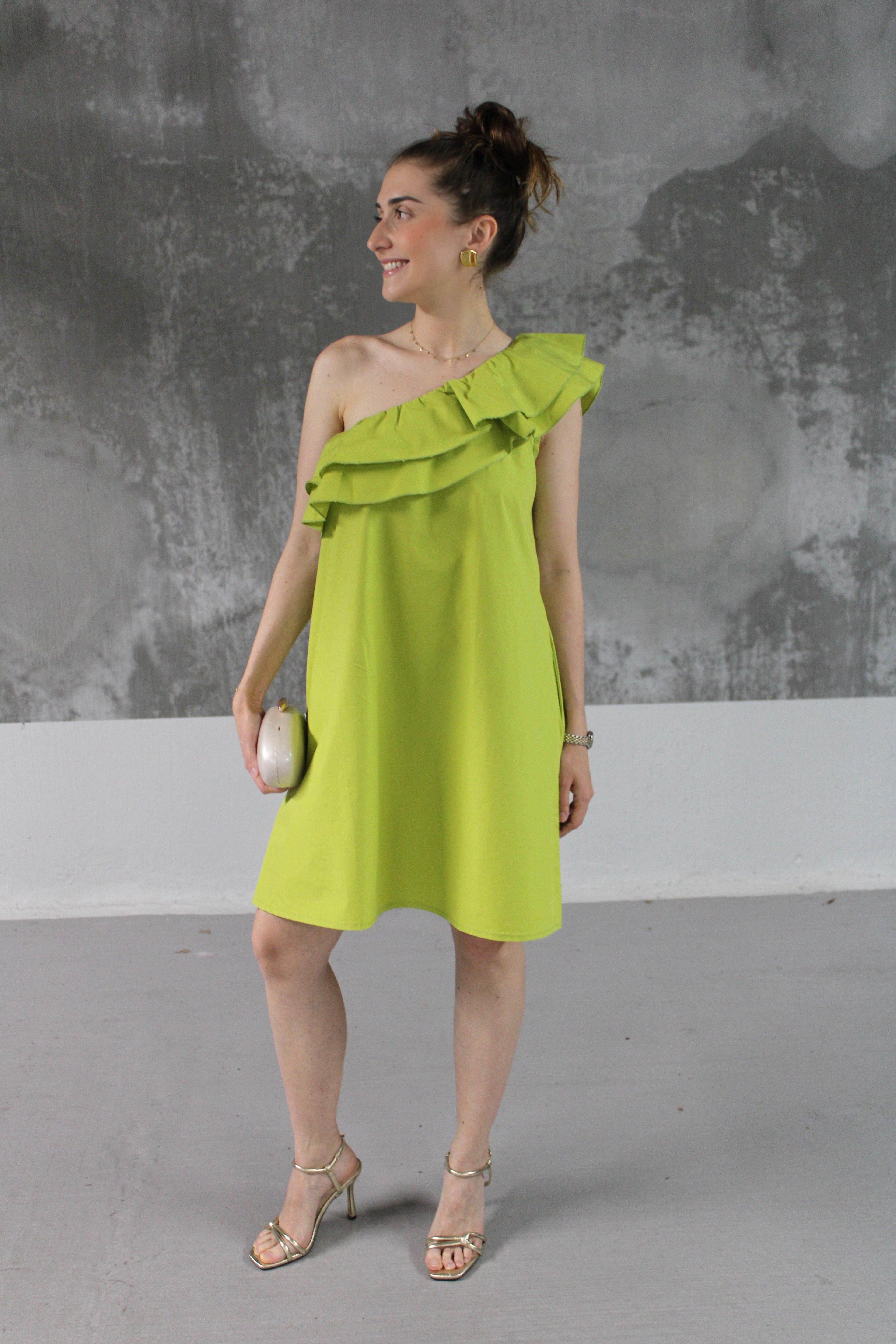 ROBE ASYMETRIQUE VERT ANIS