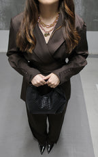 ENSEMBLE BLAZER PANTALON CHOCOLAT