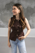 VESTE SANS MANCHES TWEED MARRON