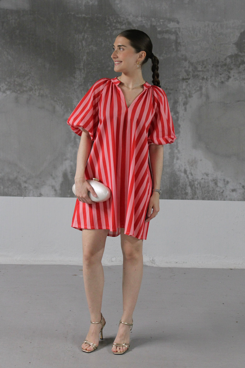 ROBE A RAYURE MANCHES BOUFFANTES POHEME